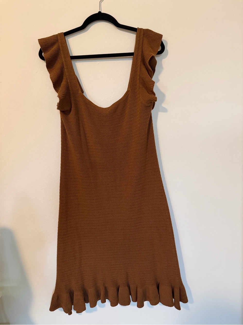 House of Harlow 1960 Ruffle-Trim Knit Midi Dress in Brown